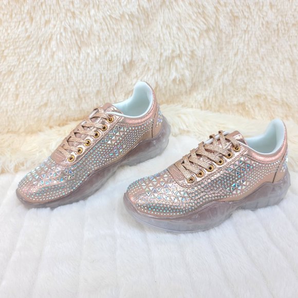 NWT Size 8/8.5 Iridescent Rhinestone and beaded Lace Up Sneakers - Picture 5 of 13